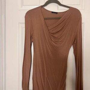 VENUS Tan Drape Neck Blouse